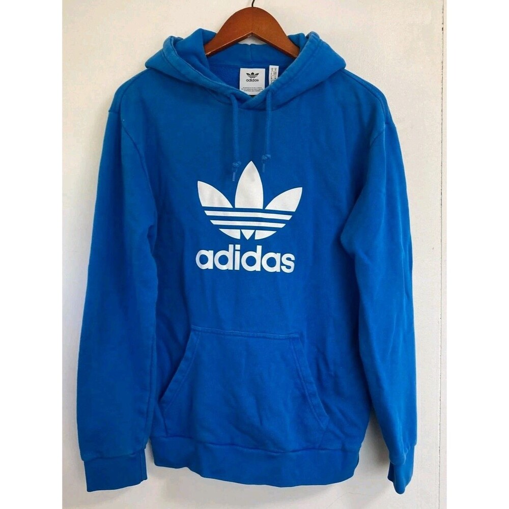 Adidas Hoodie Mens M Blue Pullover Trefoil Logo Athletic Casual